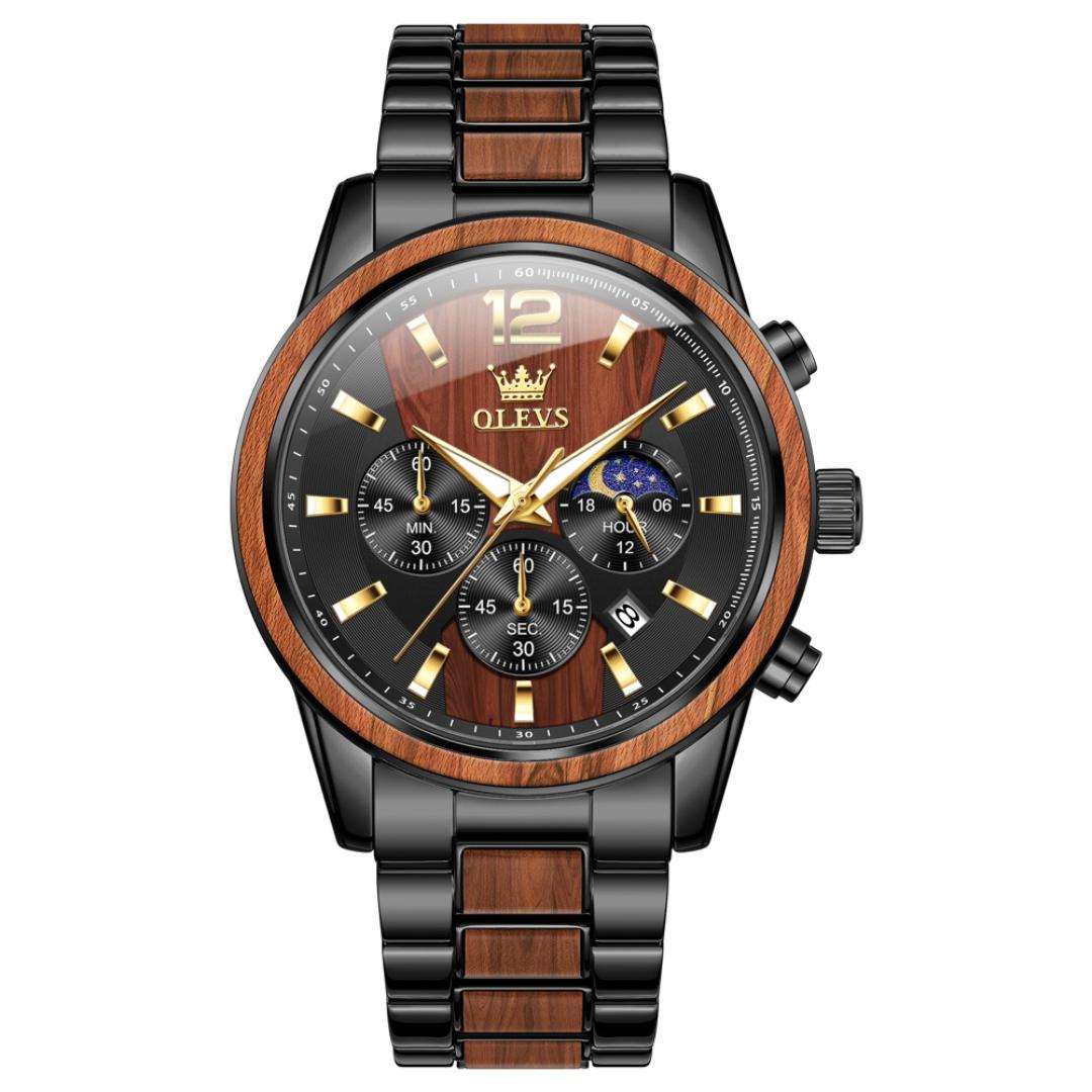 Herren Datum Quarz Uhr Luxus Leuchtend Chronograph Armbanduhr Edelstahl Holz Wasserdicht Herren Kalender Uhr