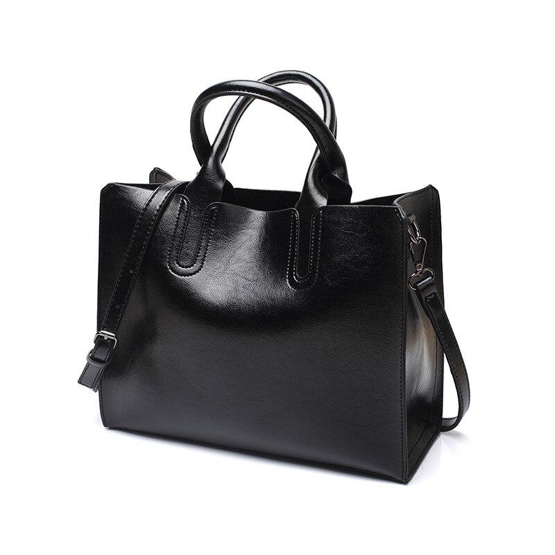 Leder Handtaschen Weibliche Top-Griff Tasche Vintage Damen Taschen Frauen Schulter Taschen Große Kapazität Tote schwarz