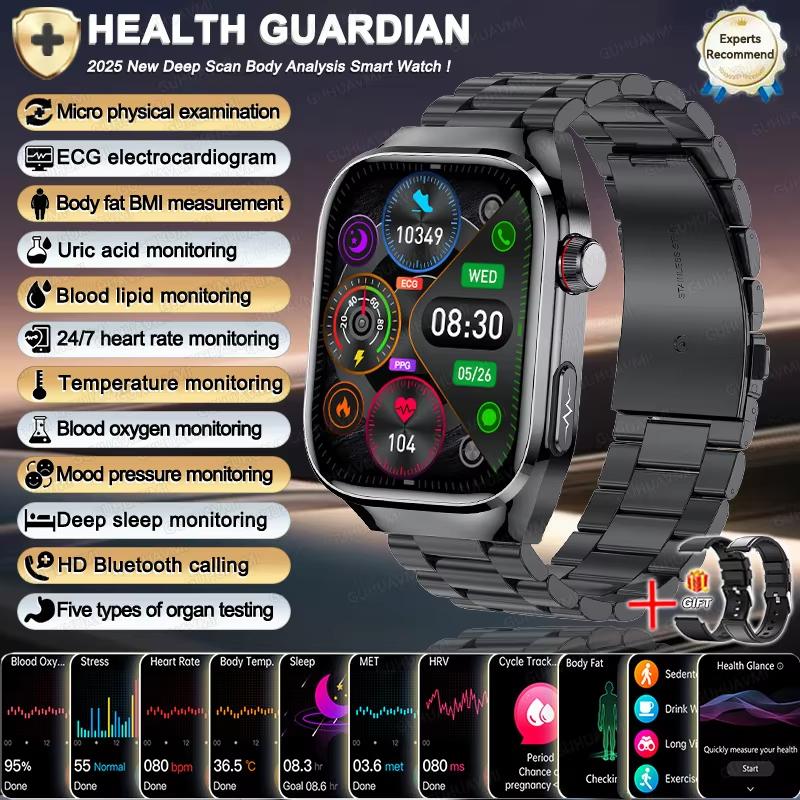 2025 Neue Smartwatch EKG+PPG Organe Eingeweide Monitor Uhr Männer Blutfette Harnsäure BP Sport Anruf Smartwatch für Samsung Galaxy Black Steel 2A
