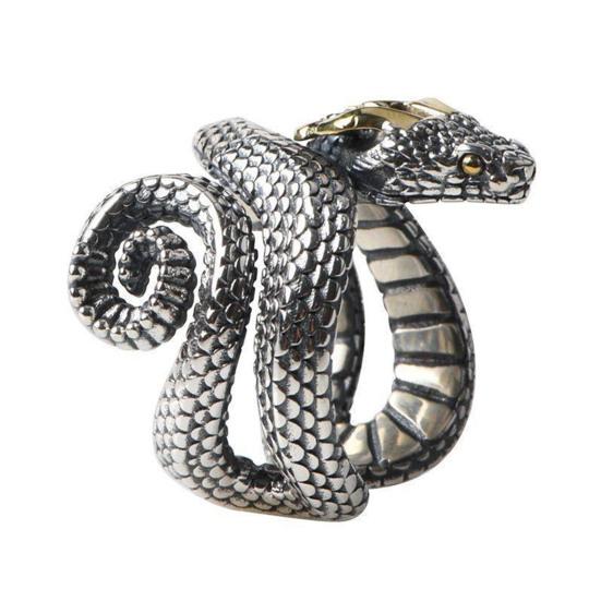 Herren-Python-Ring, Retro-Öffnung, verstellbar, glatte Legierung, gute Details, individueller Fingerring, Party, Club, Schlangenknöchelring, Herrenschmuck farbe: antik silber