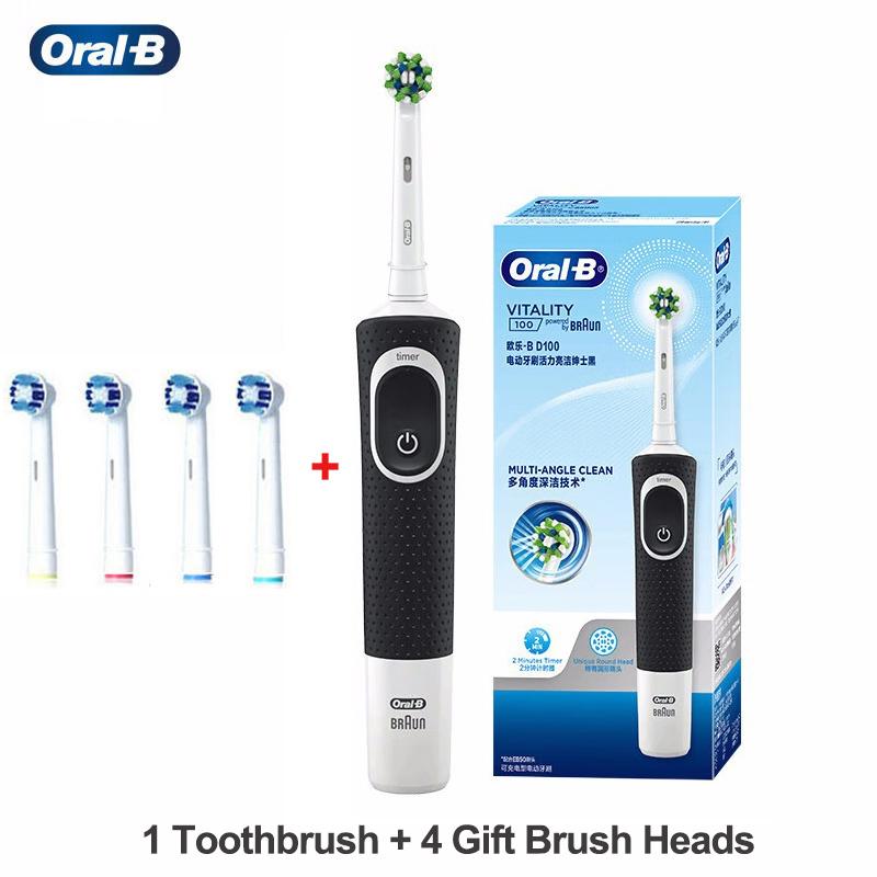 Oral B D100 Vitality rotierende elektrische Zahnbürste, Super Clean Timer, wasserdicht, für Erwachsene, zum Aufladen der Zahnbürste, zusätzlicher Austausch des Bürstenkopfes