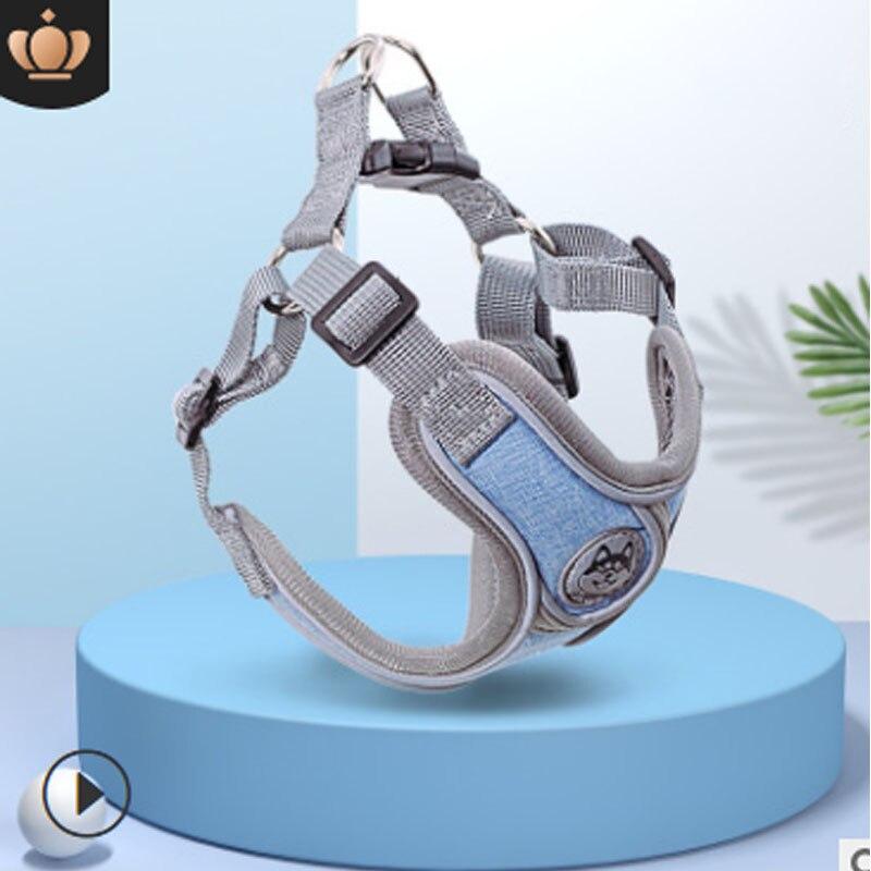 Atmungsaktives Hundegeschirr mit Leine, reflektierendes Oxford-Westengeschirr für Hunde, verstellbare Größe, kleine und mittelgroße Hunde L (no Leash) blau