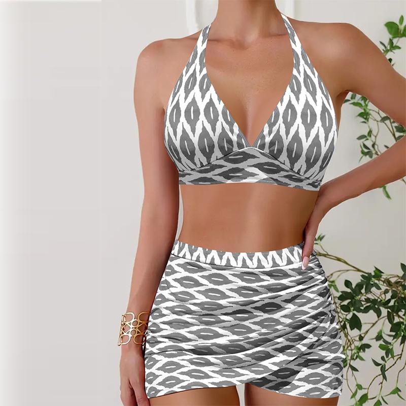 Damen Bademode Tankini 2-teiliger Badeanzug Blätter Urlaub Badeanzüge XL grau