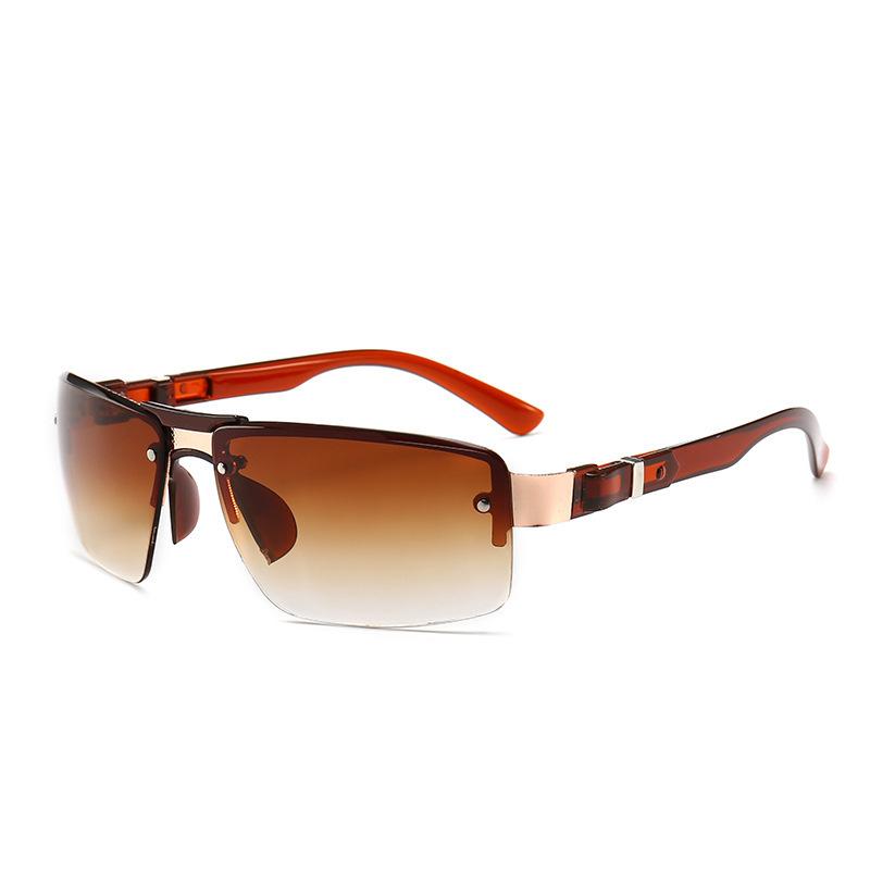 Klassische Halbrahmen-Sonnenbrille mit Farbverlauf für Männer und Frauen, modisch, Retro, rechteckig, Sonnenbrille zum Fahren, Outdoor-Brillen, UV400 kaffeebraun