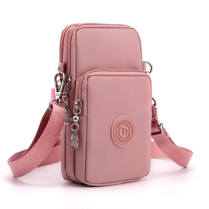 Neue Damen-Handytasche aus Nylon, Handytasche, Münzgeldbörse, Riemen, Umhängetasche, kleine Umhängetaschen für Damen, Geldbörse, Reisegeldbörse rosa