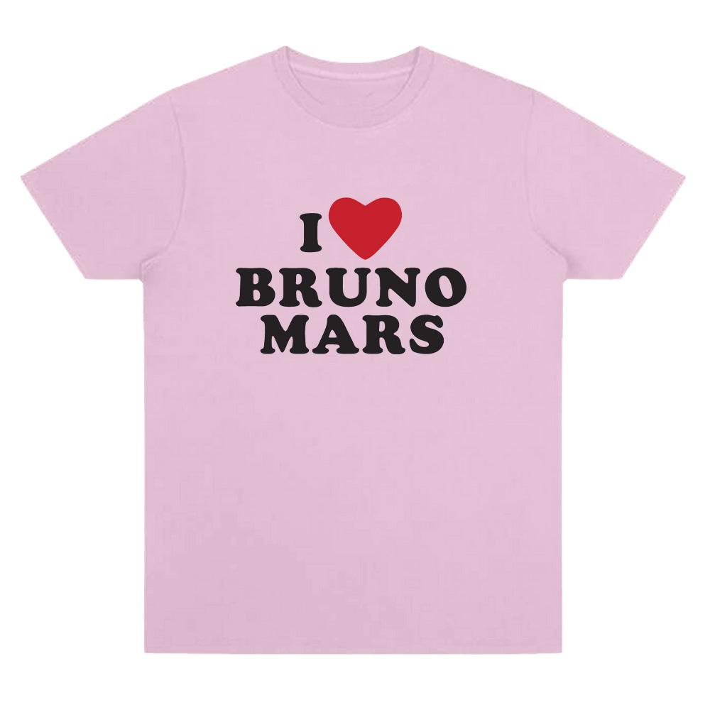 Ich liebe Bruno Mars Weiches T-Shirt Bruno Mars Aufdruck T-Shirts Damen Herren Lässiges Baumwoll-T-Shirt Rundhals Kurzarm Basic Oberteile Tägliche Kleidung XL rosa