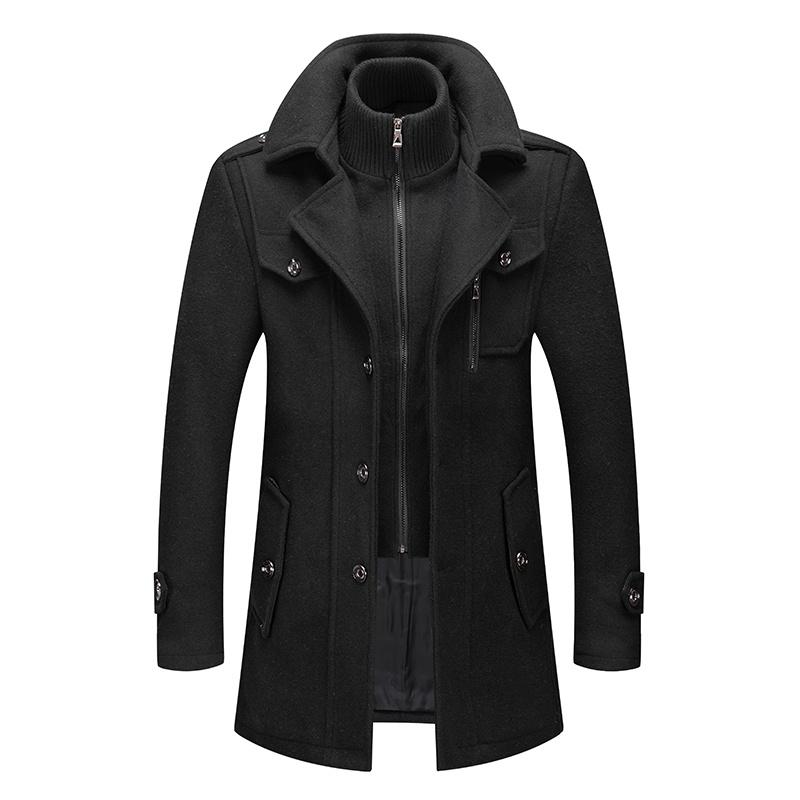 Trenchcoat für Herren, Wollmantel für Herren, Jacken für Herren, modische Jacke und Mantel, Herrenmantel, Doppelkragenmantel, kältebeständige Jacke XXL schwarz