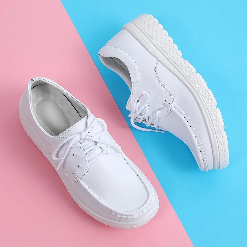 Weiße Schuhe Mode Schnürschuhe Damen Dicke Sohle Freizeitschuhe für Damen Mode Weiche Sohle Rutschfeste Plateauschuhe 40 white