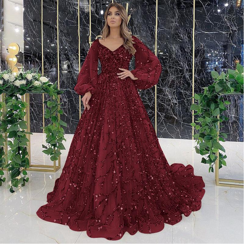 Goldverziertes Abendkleid Sexy Lady Königin Langes Kleid Schwere Verarbeitung Damen XS rot
