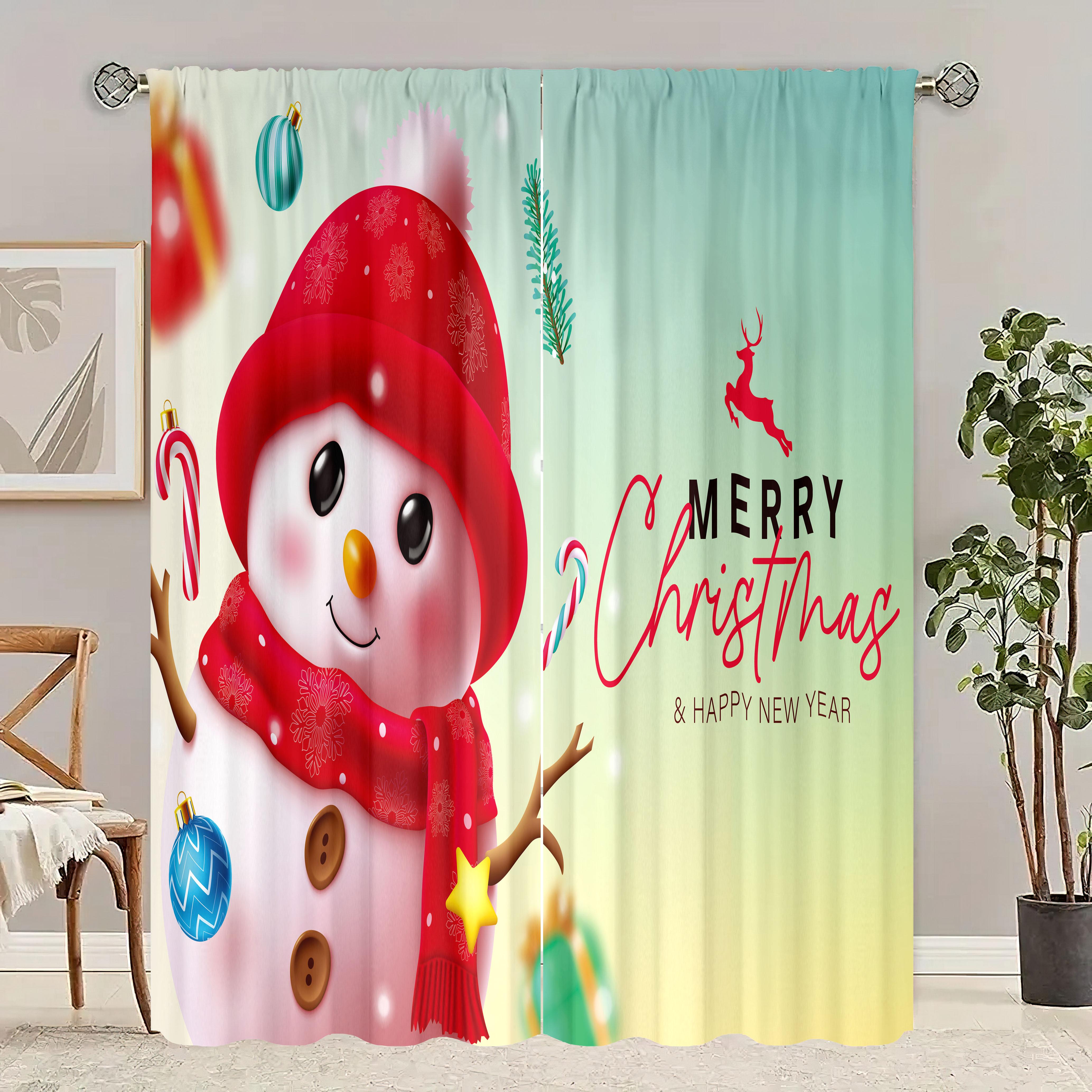 2 Stück - Winter Weihnachtsdekoration Weihnachts Schneemann Druck Vorhang für Schlafzimmer, Wohnzimmer, Arbeitszimmer, privaten Bereich 42inchx84inchx2Pcs
