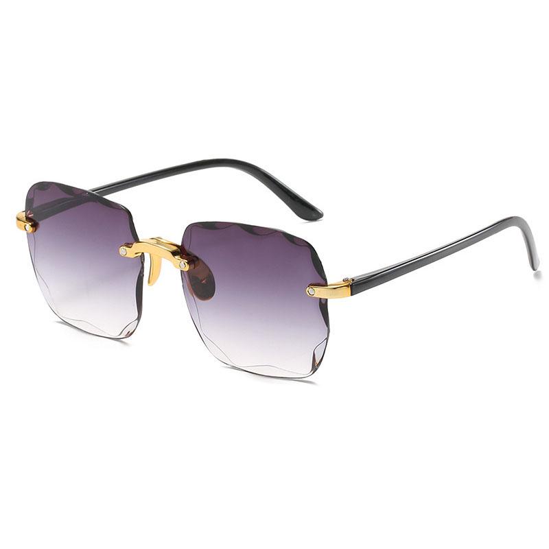 Modische Damen-Sonnenbrille, quadratische Form, Suneyewear, Retro-Besatz, rahmenlose Sonnenbrille für Damen, UV400 grau