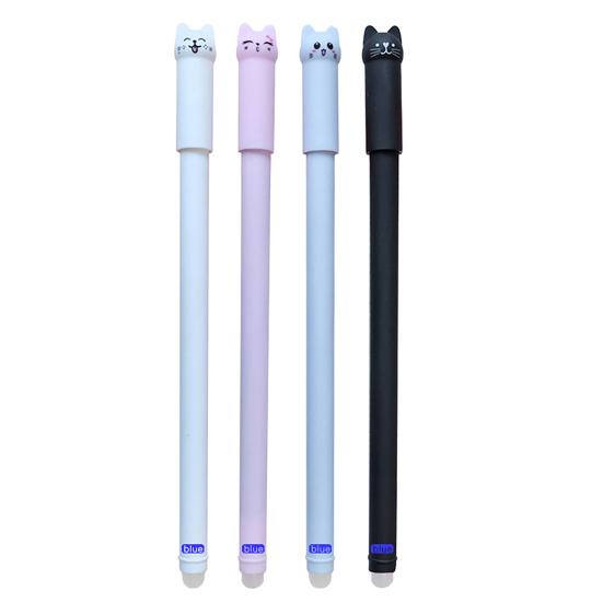 4 Stück löschbare Stifte in Cartoon-Katzenform, reichhaltige Tintenkapazität, 0,5 mm Feder, Gelstifte für das Homeoffice, Schulbedarf für das Homeoffice 4pcs