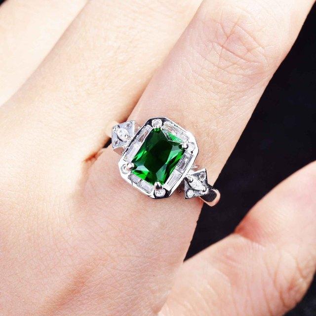 Sollid 925 Sterling Silber Smaragd Ring Box für Frauen Quadratische Silber 925 Schmuck Grüner Smaragd Edelstein Trauringe Anel Box Resizable grün