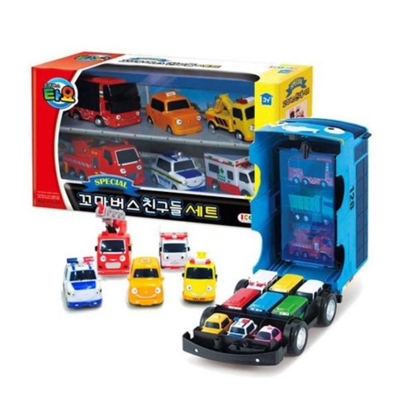 Tayo Mini-Autotransporter / Little Bus Friends Set, Koreanisches Spielzeug Bus carrier car + Little Bus Friends Set(6cars)