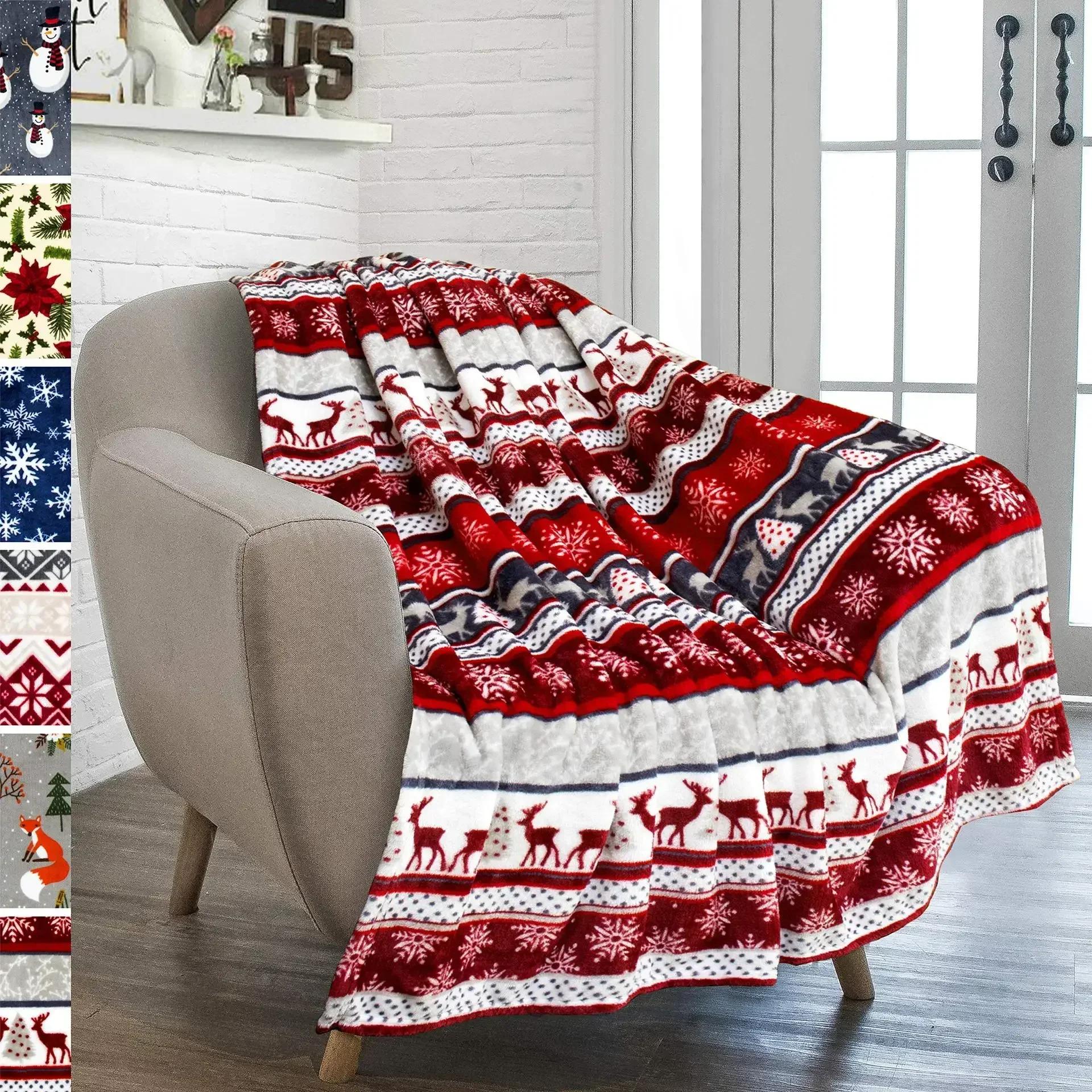 Weihnachts-Überwurfdecke, Flannel Schneeflocke Lebkuchen 2024 Weihnachten Fleece-Decke, Winter Warm Weich Plüschdecke für Couch Sofa Bett#(1) 75X95CM graue
