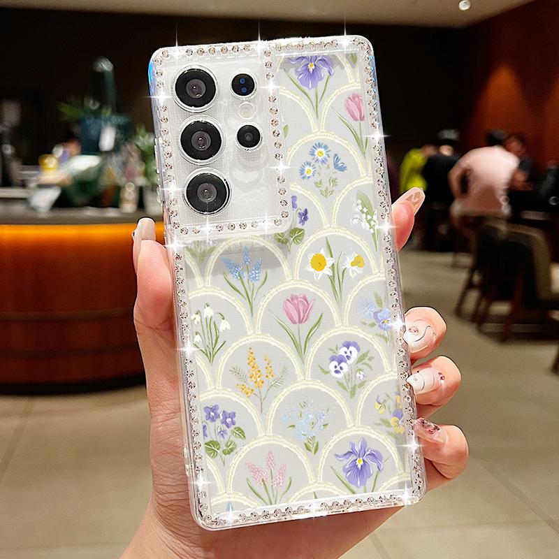Marienkäfer Blumen Print Handyhülle Für Samsung Galaxy A55 A56 A54 A36 A15 A26 A16 S25 Edge S24 S22 Ultra S23 FE Diamant TPU Hülle Galaxy S23 FE