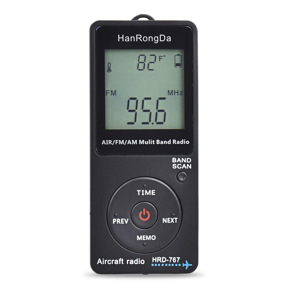 HanRongDa HRD-767 FM/AM/AIR Multiband-Funkgerät, Flugzeugband-Funkempfänger, schwarz beleuchtetes LCD-Display, Sperre schwarz