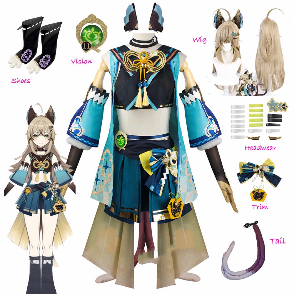 Spiel Kirara Cosplay Kostüm Perücke Katze Ohren Schwanz Schuhe Zubehör Komplettes Set Anime Halloween Kostüm Für Frauen XXXL XS-(Costume+Wig)