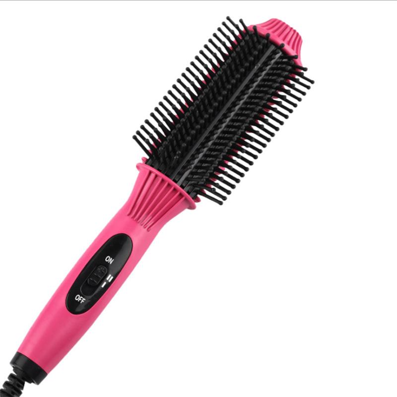 Elektrischer Heizkamm, Haarglätter, Lockenwickler, professioneller Salon, ein Schritt zum Trocknen und Nass, zwei mit einer Haartrocknerbürste EU rosa