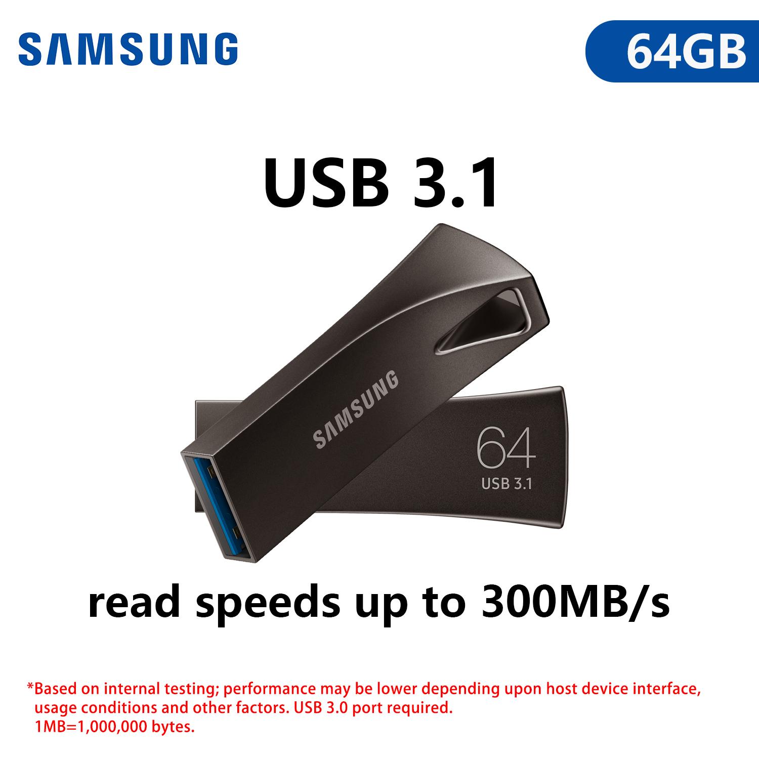 Samsung 128GB USB-Flash-Laufwerk USB-Stick BAR Plus 64GB 256GB 512GB USB 3.1 Mini-Pen-Drive Speicherstick Speichergerät U-Disk Lesegeschwindigkeit bis zu 400MB/s ·64GB graue