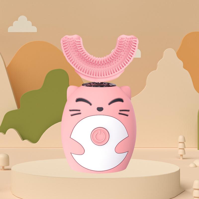 360° Zahnreinigung, U-Typ, elektrische Zahnbürste, automatische intelligente Ultraschall-Zahnbürste, 3 Modi, USB-Aufladung, IPX7 wasserdicht, für Erwachsene/Kinder Child-2~7years old rosa