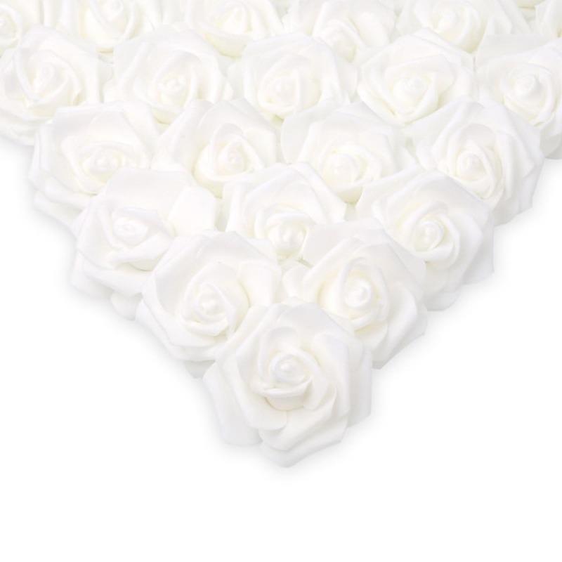 100 Stück echt aussehende künstliche Rosenblütenköpfe aus Schaumstoff, künstliche Rosen für DIY Hochzeit, Babyparty, Tafelaufsätze, Arrangements, Partytische, Heimdekorationen weiß