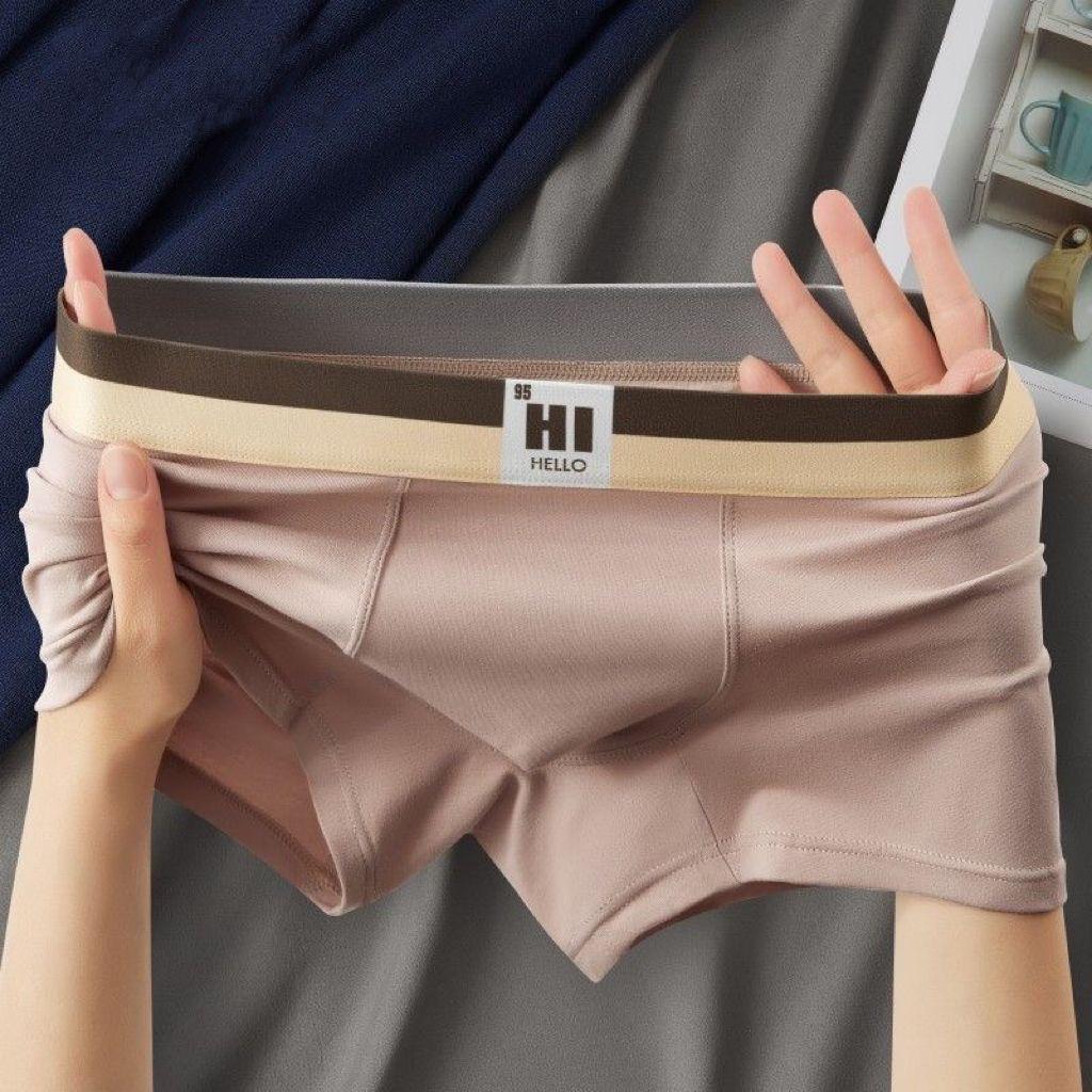 Einfarbige, bequeme, atmungsaktive Boxershorts für Herren, weiche, hautfreundliche Boxershorts mit mittlerer Taille, Jugendshorts L beige