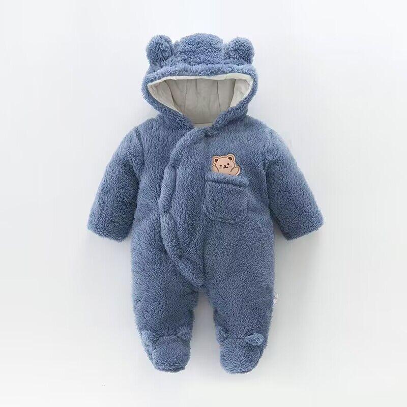 Winter Fleece Dicken Strampler Baby Langarm Overall Herbst Baby Jungen Mädchen Strampler Mit Kapuze Warme Tuch 59 blau