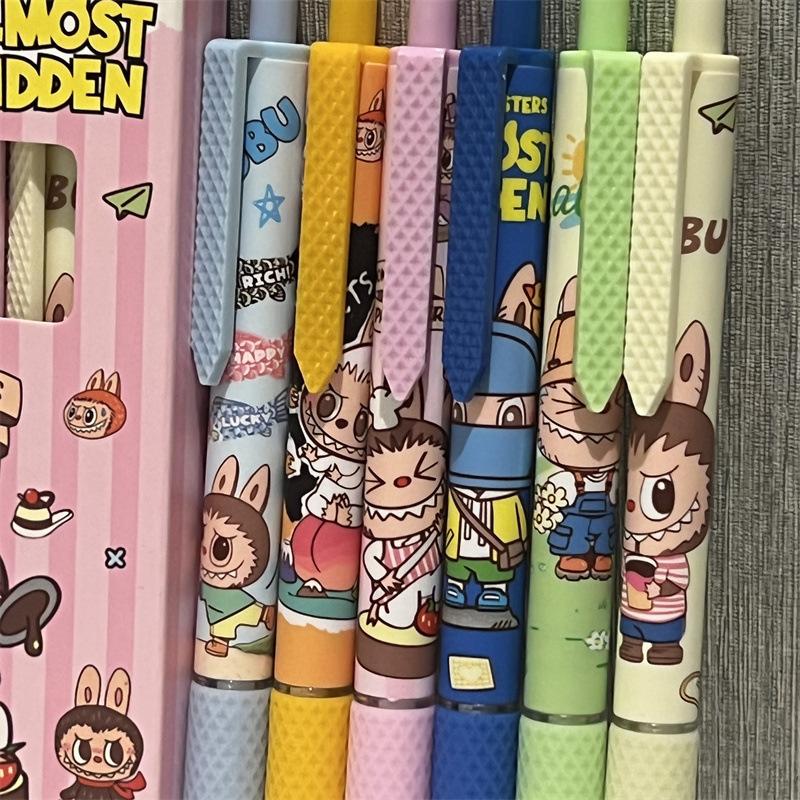6 Stück Niedlicher Cartoon Labubu Gelstift Kawaii 0,5 mm Schwarze Tinte Druckstift Schulbedarf Mädchen&Kind Schreibwaren Geschenke ONESIZE