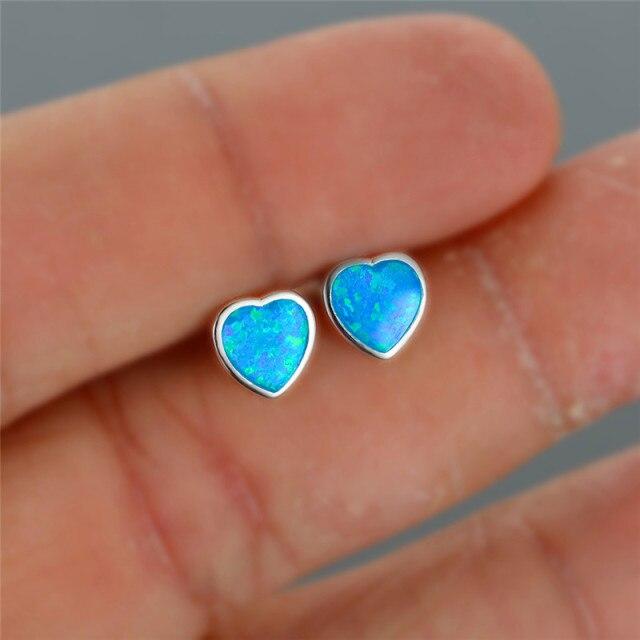 Mode Blau Weiß Rosa Opal Hochzeit Ohrringe Boho Weibliche Kleine Herz Stud Ohrringe Echt 925 Sterling Silber Ohrringe Für Frauen 6-7mm
