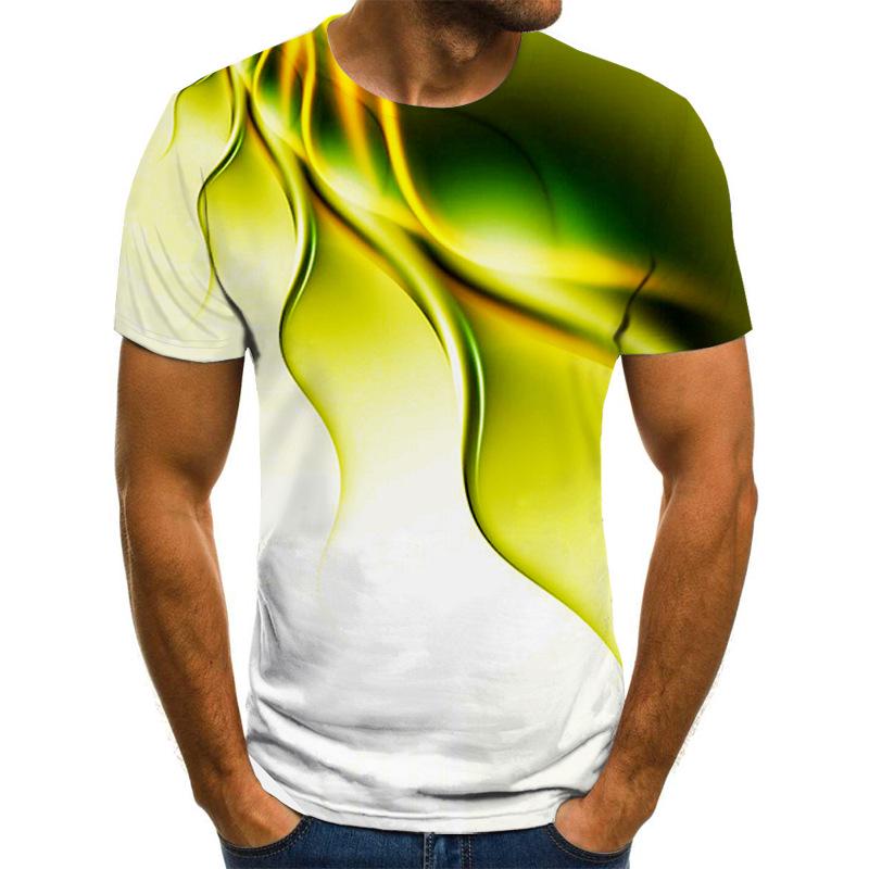 Bedruckte Herren-T-Shirts mit 3D-Spaß, trendige Blitz-Grafik, kurzärmelige Oberteile, lässige Sommer-T-Shirts für Herren, Übergröße S-6XL M gelb