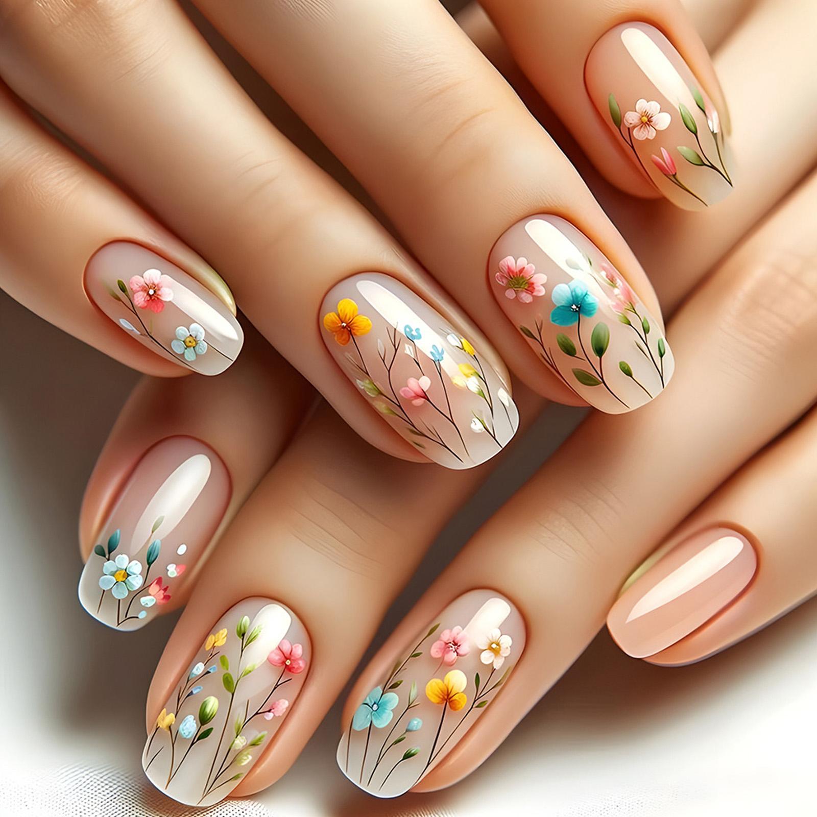 24 Stück Blume Aufdrücknägel Vollständige Abdeckung Künstlicher Nagel Falscher Nagel Aufklebenagel Maniküre Einfach Anzubringen Und Zu Entfernen