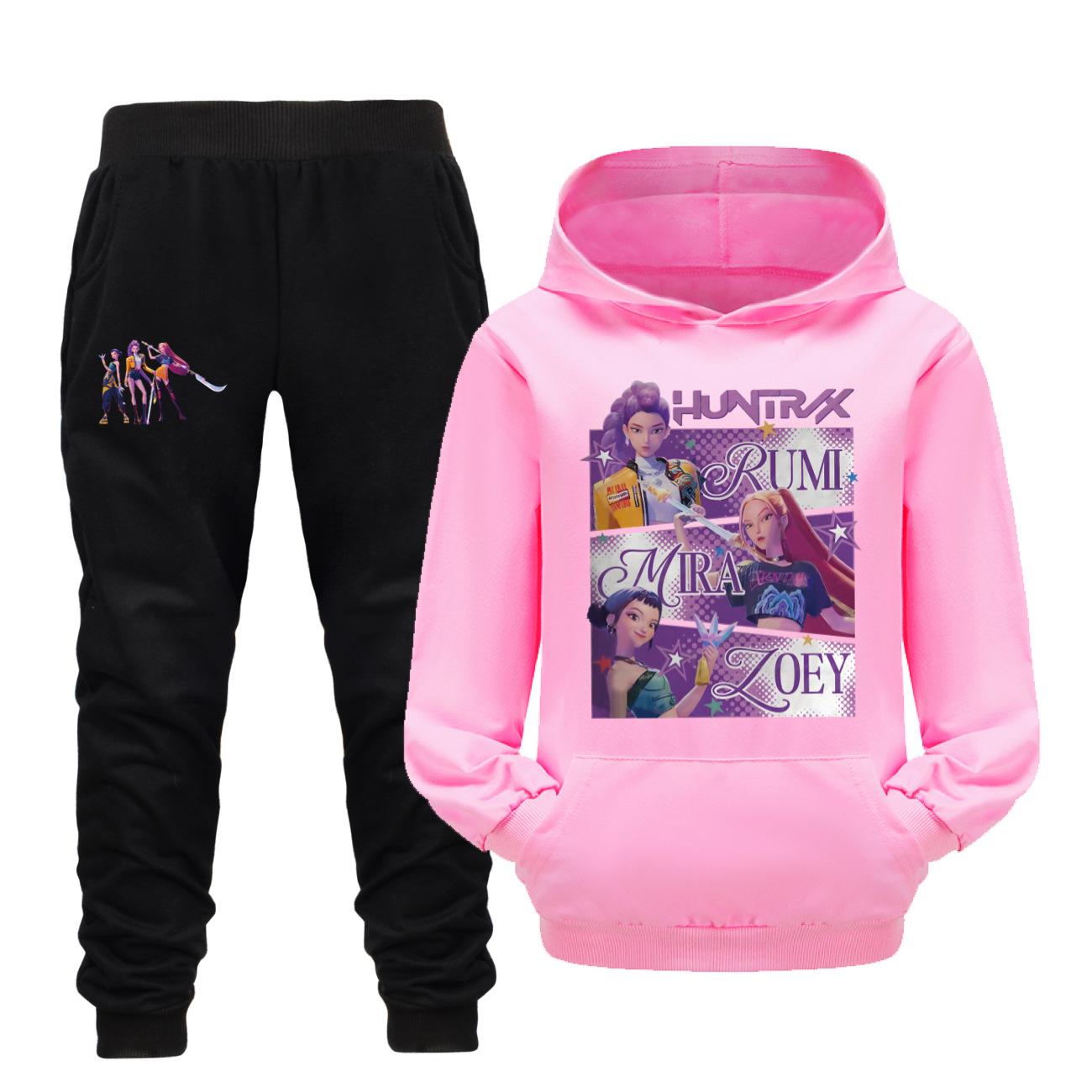 Kpop Dämonenjäger Kinder Trainingsanzug Cartoon Herbst Mode Jungen Kapuzenpullover Mit Tasche+Hosen Set Mädchen Trainingsanzug Kinder 160