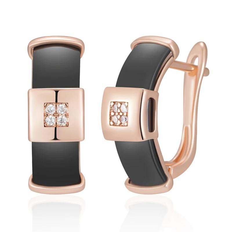 Schwarze Keramik-Ohrringe für Damen, goldene quadratische geometrische Zirkon-Ohrringe, Persönlichkeit, Party, Alltagsaccessoires, hypoallergener Schmuck schwarz