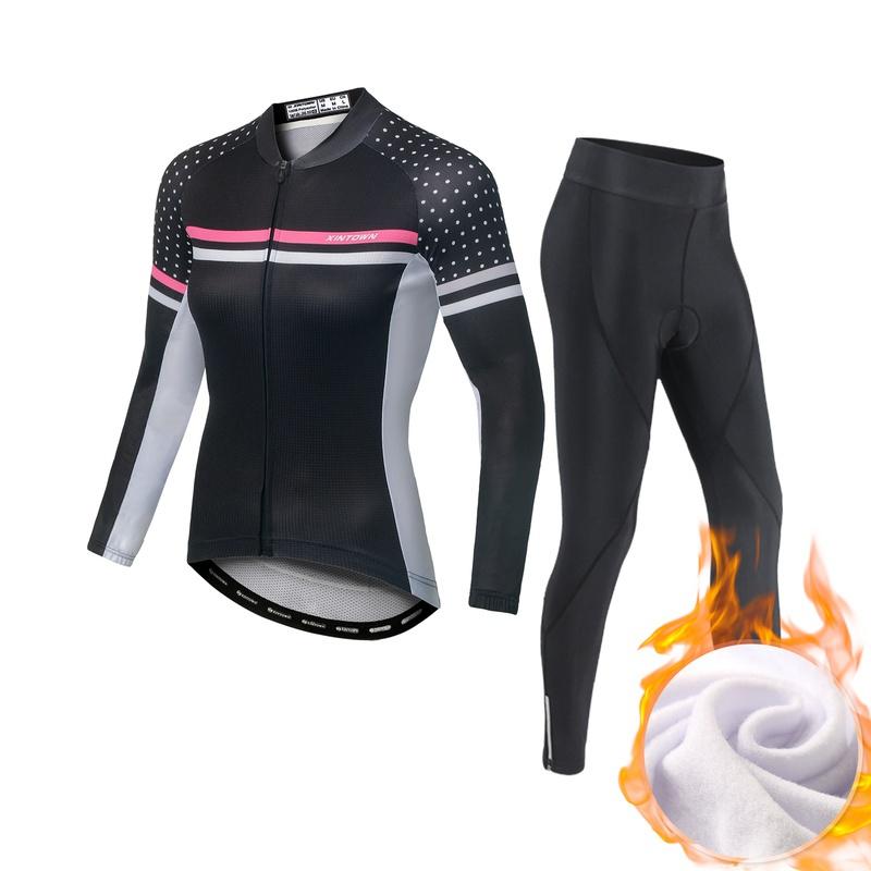 Winter Fleece Reiten Fahrrad Trikots Radfahren Kleidung Set Warm Halten Frauen Langarm Fahrrad Kleidung Anzug M