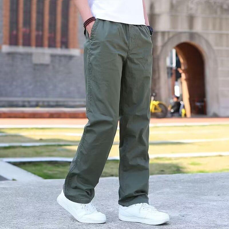 Männer Cargo Hosen Frühling Herbst Elastische Taille Kordelzug Einfarbig Casual Lose Große Tasche Weiche Männliche Gerade Breite Bein Hosen herrenmode 5XL grün
