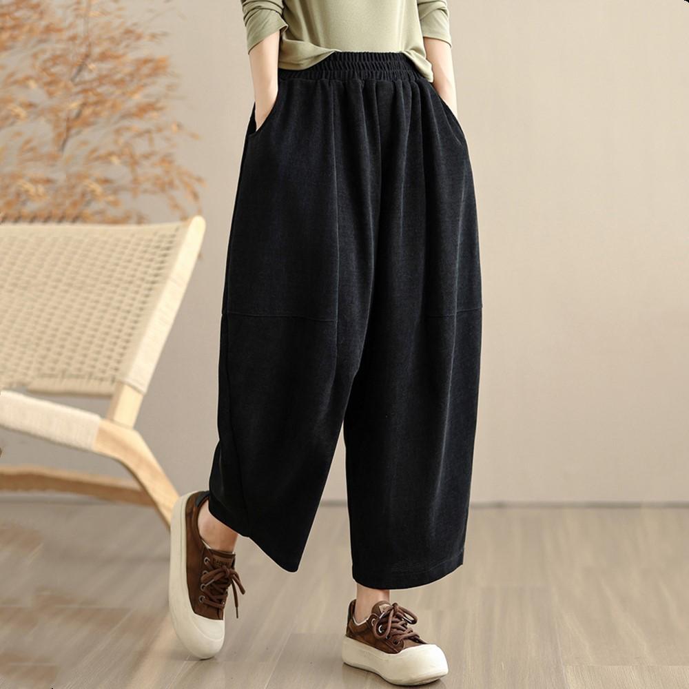 Cord plus size Vintage hohe Taille lässig locker Frühling Herbst Harems Hose Damen Hose XL schwarz