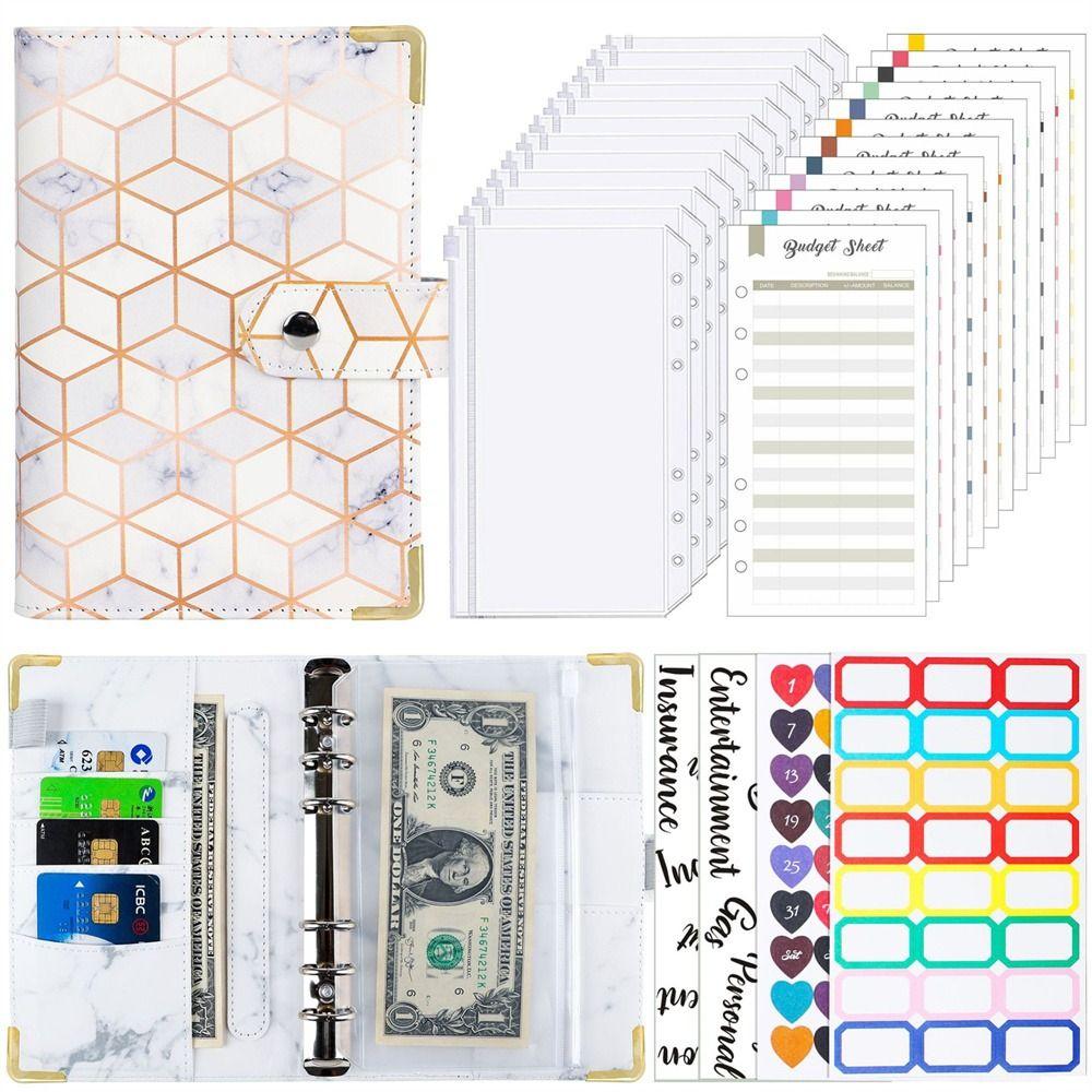 Taschen Bargeld Umschläge Bill Organizer Binder Notebook A6 Notebook Budget Binder Planer Binder Marbled white set