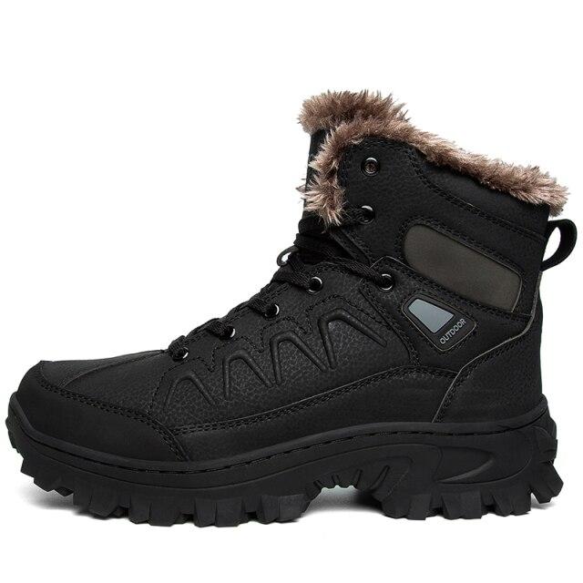 Outdoor Herren Wanderschuhe Winter Herren Warm Plüsch Schneestiefel Herren Wasserdichte Stiefeletten Leder Outdoor Trekking Wanderschuhe 48 schwarz
