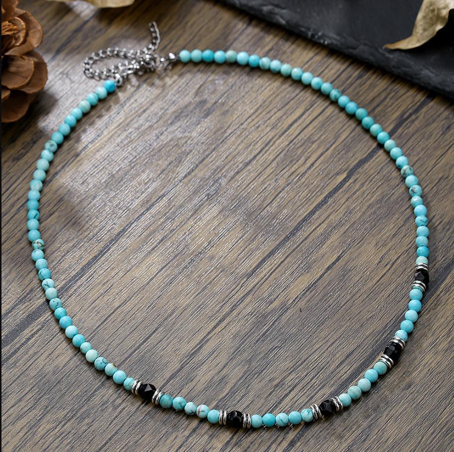 Mehrere Stile verfügbar Halskette für Frauen Naturtürkis Perlen Schmuck Nischengefühl Doppelter Tropfenanhänger Türkis Wunderschöne Elegante Halskette