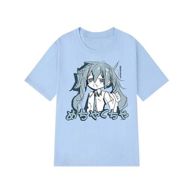 Japanische Y2K Anime Frauen T-shirt Baumwolle lose Streetwear Casual Tees große Größe Kurzarm Hip-Hop Harajuku Tops Frauen Kleidung XL hellblaue