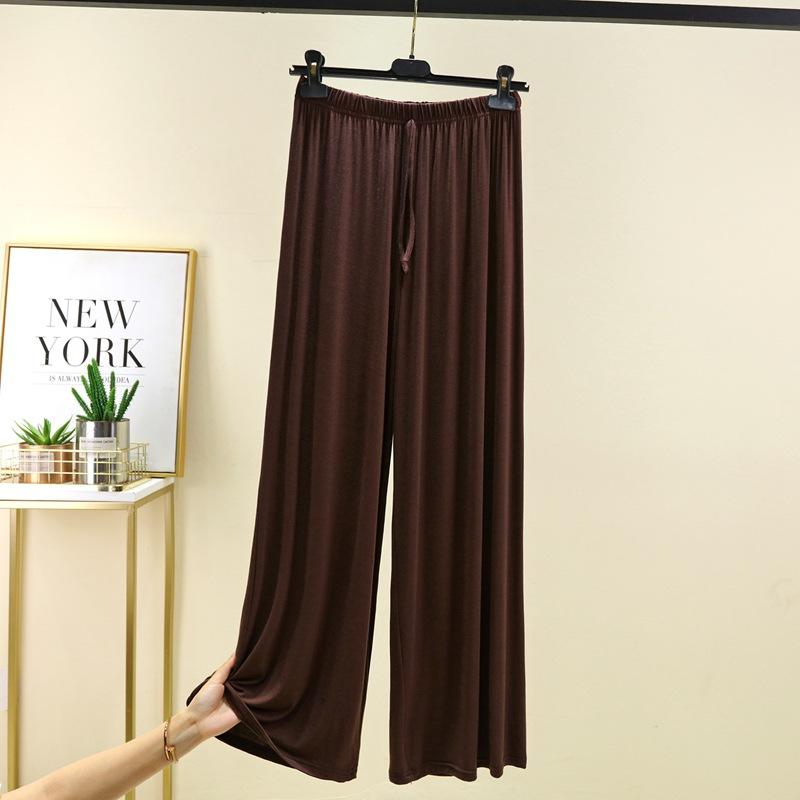 Übergröße M bis 6XL U-Ausschnitt Damen Hose mit weitem Bein hoher Bund Locker Lange Hose einfarbig Lässige drapierte Hose Alleskönner 5XL kaffeebraun