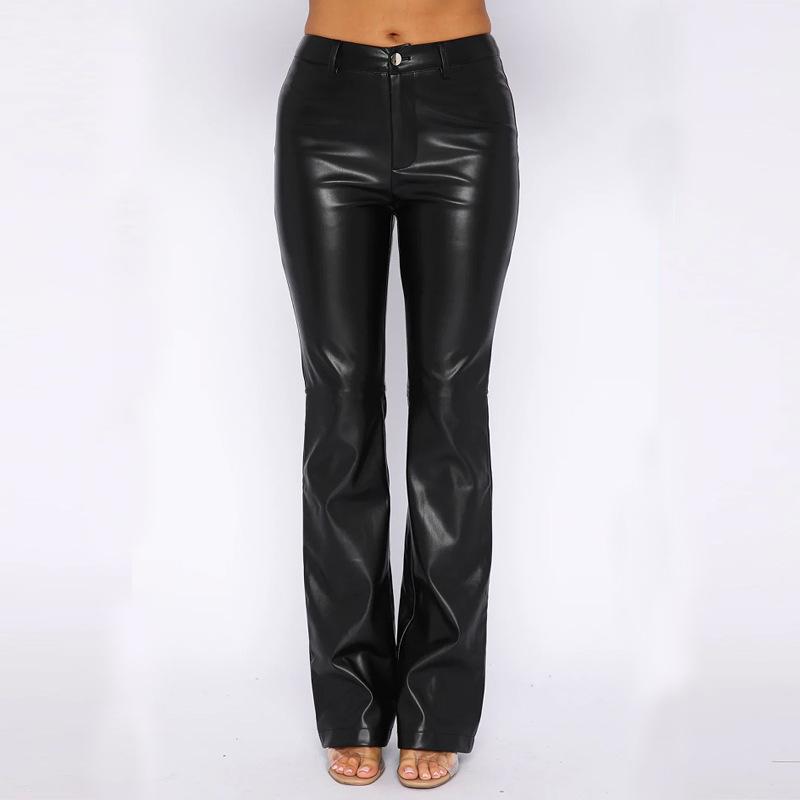 Damen Herbst und Winter Europäische und amerikanische Casual Gerade PU-Lederhose Damen Lange Lederhose S schwarz