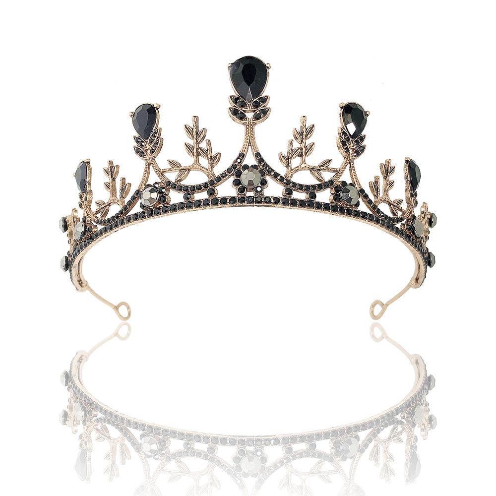 Barock Retro Schwarz Glänzend Krone Braut Tiara Hochzeitskleid Hochzeit Geburtstag Krone gray