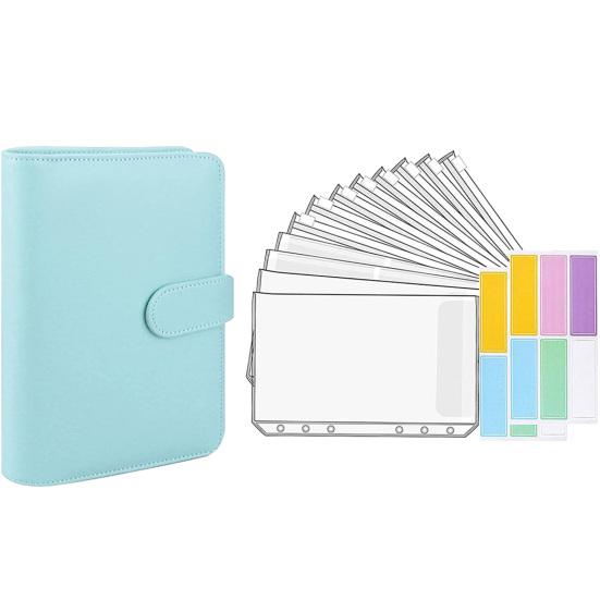 1 Set Budgetplaner Handbuch, transparente Taschen, wasserdichtes Kunstleder, Quittungscoupon, Bargeldumschlag, Bindemittel, Bürobedarf blau
