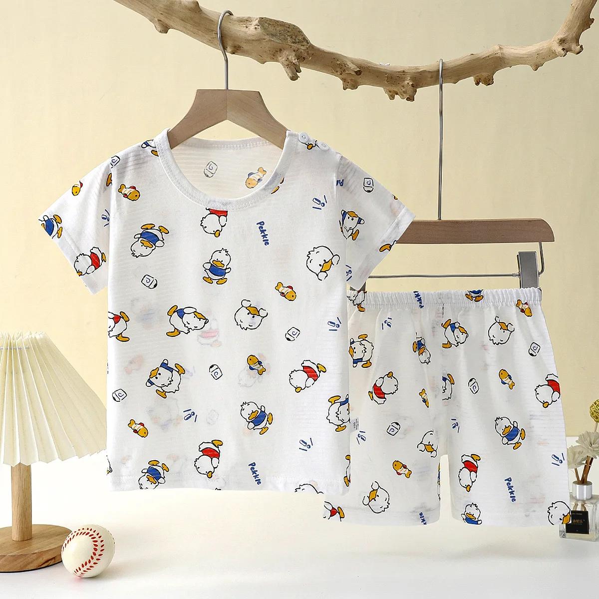 Kinder Kleidung Sommer Kurzarm Hause Nachtwäsche Kinder Sets Kinder Kleidung Junge Mädchen T-shirt shorts Baumwolle Anzug Baby 110 beige