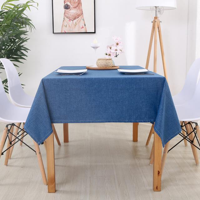 Startseite Dekorative Tischdecke Rechteckige Tischdecken Esstischabdeckung Einfarbige Tischdecke aus Baumwollleinen Esstischabdeckung 130x180cm blau
