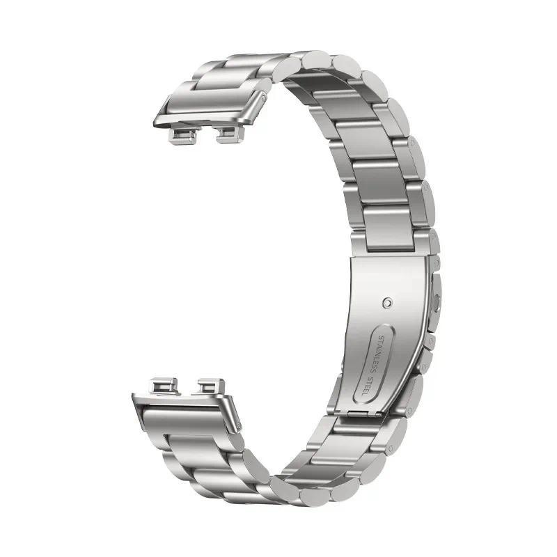 Edelstahlarmband für Huawei Band 9 8 Uhrenarmband Metallarmband für Huawei Band 10 Business-Armband Ersatz For Huawei Band 9 silber