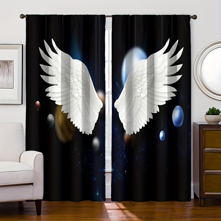 2er-Set HD-digitalbedruckte Vorhänge mit Stangendurchzug für Wohnzimmer und Schlafzimmer, bunte Engelsflügel-Prints, für Schlafzimmerfenster 2x60Wx50H(CM)&Grommet Top