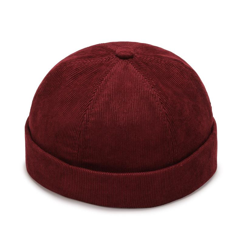 Sommer Vintage Baumwolle Schirmlose Skull Cap Beanie Mütze Tragbar Hip Hop Hüte Herren Damen Docker Mützen Einfarbige Kuppelmützen 2023 wein rot